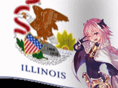 Girl With Sword In Front Of Illinois Flag GIF