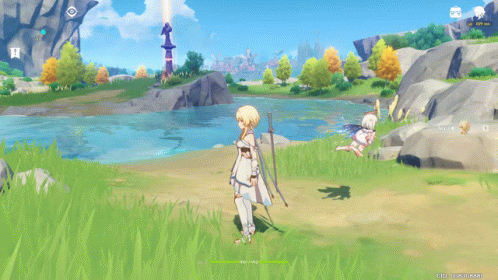 Girl With Sword Standing In Grass GIF