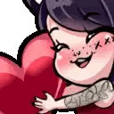 Girl With Tattoo Holding Red Heart Sticker