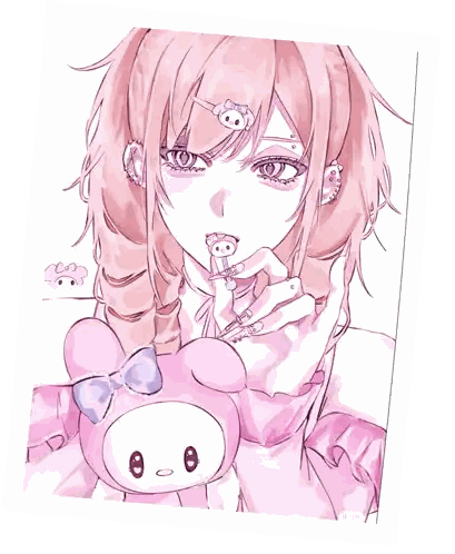 Girl With Teddy Bear And Cat Headband Sticker