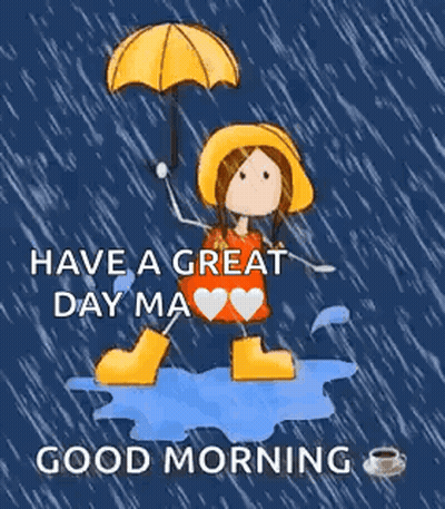 Girl With Umbrella In Rain Says Have A Great Day Ma Good Morning GIF