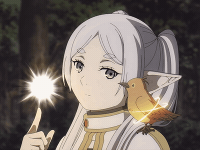 Girl With White Hair And Bird On Shoulder Holding Light GIF