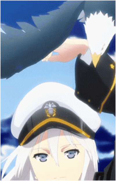 Girl With White Hair And Black Hat With Eagle GIF