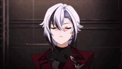 Girl With White Hair And Black Stripes In Red Jacket And Gloves GIF