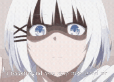 Girl With White Hair And Blue Eyes Saying Stop GIF