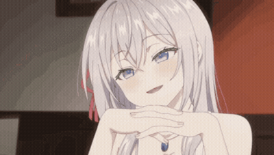Girl With White Hair And Blue Eyes Smiling Hands On Face GIF