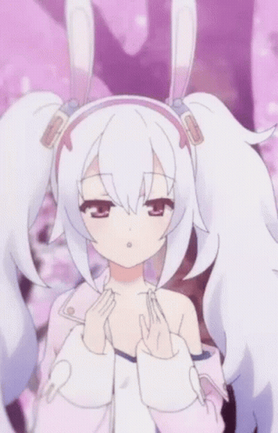 Girl With White Hair And Bunny Ears In Front Of Cherry Blossom Tree GIF