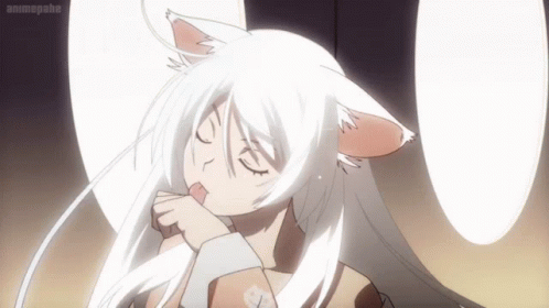 Girl With White Hair And Cat Ears Licking Lips GIF