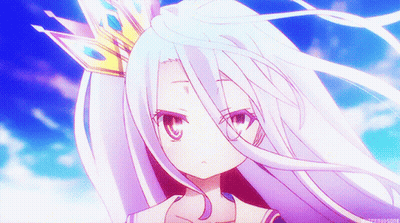 Girl With White Hair And Crown Looks At Camera GIF