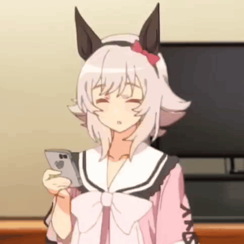 Girl With White Hair And Ears Holding Cell Phone GIF