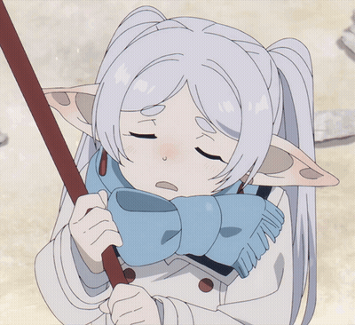 Girl With White Hair And Ears Holding Stick GIF