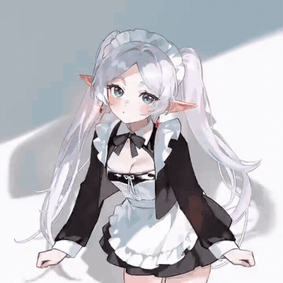 Girl With White Hair And Ears In Maid Outfit GIF