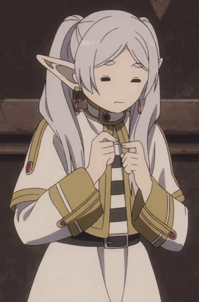 Girl With White Hair And Ears In Striped Coat GIF