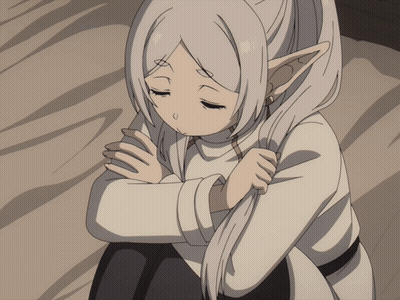 Girl With White Hair And Elf Ears Hugging Knees GIF