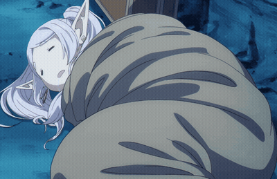 Girl With White Hair And Elf Ears In Sleeping Bag GIF