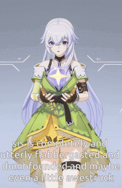 Girl With White Hair And Green Dress Saying Sis GIF