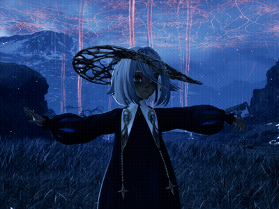 Girl With White Hair And Hat In Tall Grass GIF