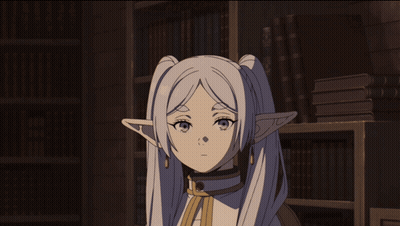 Girl With White Hair And Pigtails Beside Bookshelf GIF