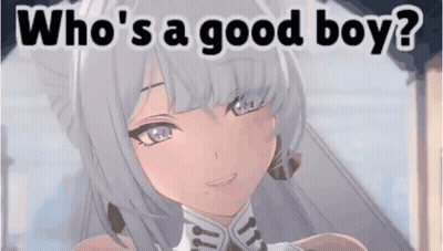 Girl With White Hair And Purple Eyes Smiling Who's A Good Boy GIF