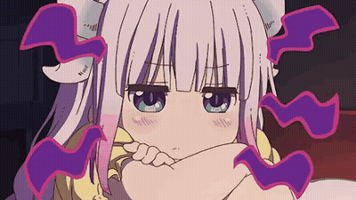 Girl With White Hair And Purple Horns Sitting With Hands On Chin GIF