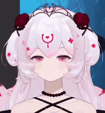 Girl With White Hair And Red Eyes And Crescent Moon GIF