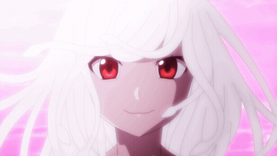 Girl With White Hair And Red Eyes Looking Up GIF