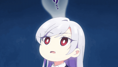 Girl With White Hair And Red Eyes Question Mark Above Head GIF