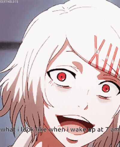 Girl With White Hair And Red Eyes Says What I Look Like When I Wake Up At 7Am GIF