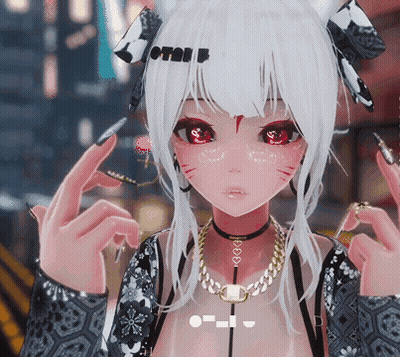 Girl With White Hair And Red Eyes Wearing Choker And Heart Necklace GIF
