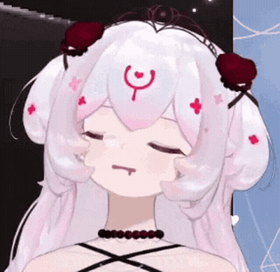 Girl With White Hair And Red Flowers GIF