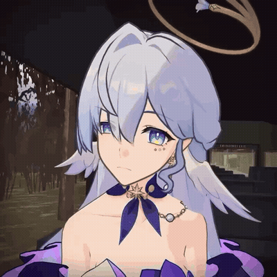 Girl With White Hair Blue Eyes Purple Dress GIF