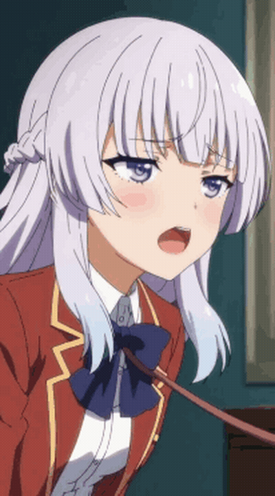 Girl With White Hair Blue Eyes Red Jacket And Tie GIF