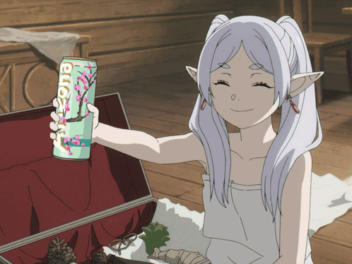 Girl With White Hair Holding Euphoria Can GIF