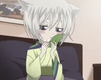 Girl With White Hair Holding Leaf GIF