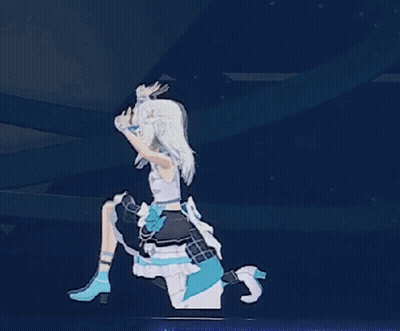 Girl With White Hair Kneeling Before Microphone GIF