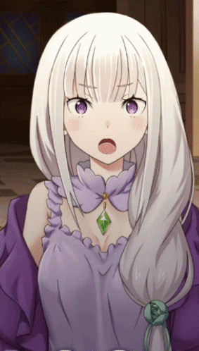 Girl With White Hair Purple Eyes Purple Dress Green Necklace GIF