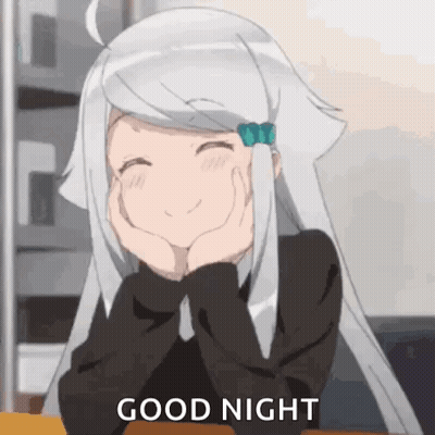 Girl With White Hair Smiling Hands On Face Good Night GIF
