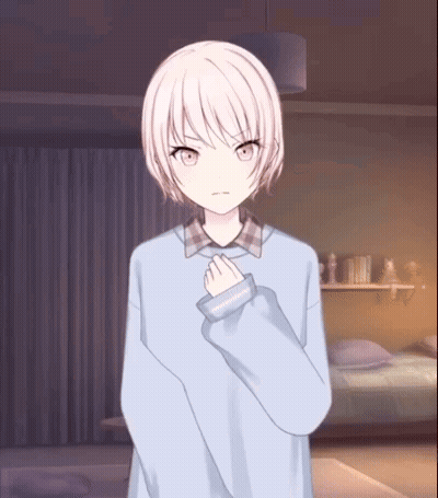 Girl With White Hair Standing In Bedroom GIF