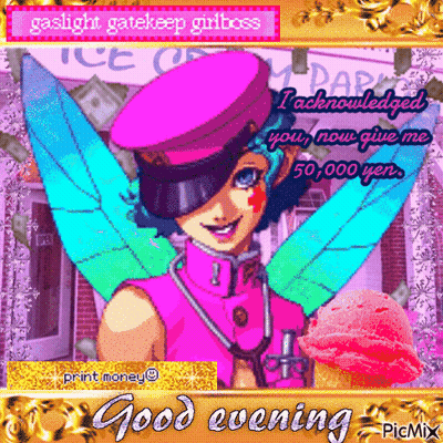 Girl With Wings And Ice Cream Cone Says Good Evening GIF