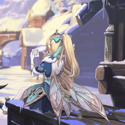 Girl With Wings Sitting On Bench Holding Coffee GIF