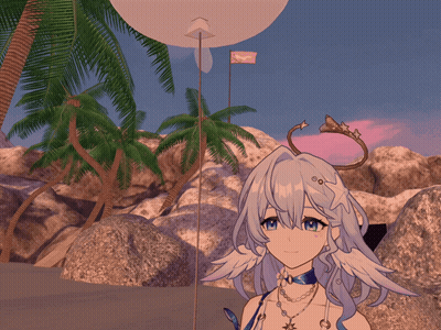 Girl With Wings Standing In Front Of Palm Trees GIF