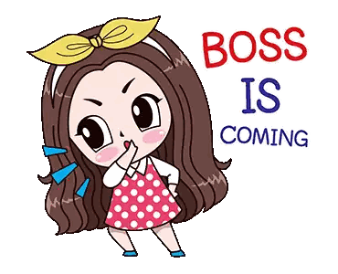 Girl With Yellow Bow And Boss Is Coming Sticker