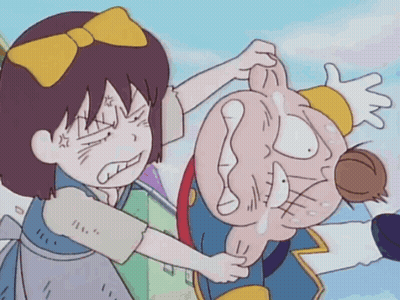 Girl With Yellow Bow Holding Man GIF