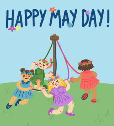 Girls Dancing May Day Greeting Card GIF