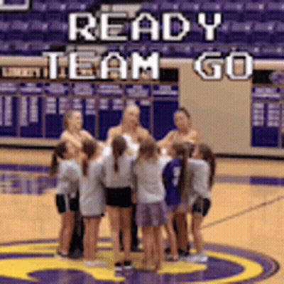 Girls Huddling On Basketball Court Ready Team Go GIF