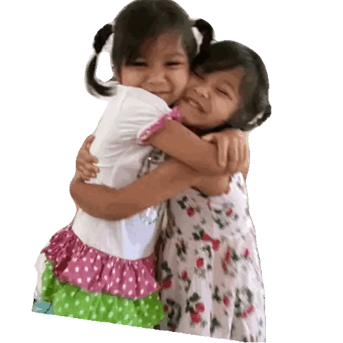 Girls Hugging In Pink And Green Polka Dot Dress Sticker