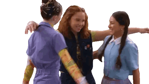 Girls Hugging One Wearing Purple 'A' Shirt Sticker