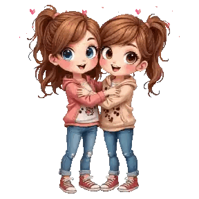 Girls Hugging With Hearts Behind Sticker