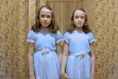 Girls In Blue Dresses Running Down Hallway GIF