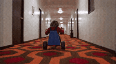Girls In Blue Dresses Running Down Hallway GIF
